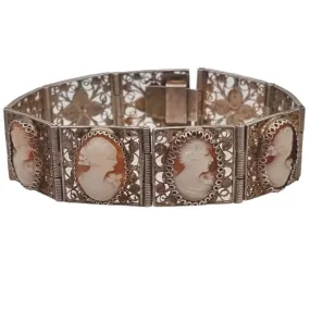 Antique 800 silver filigree bracelet and cameos, retro nostalgia