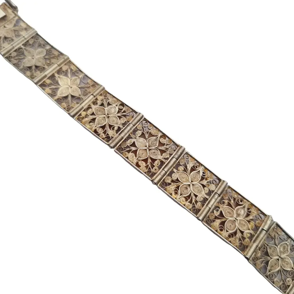 Antique 800 silver filigree bracelet and cameos, retro nostalgia
