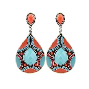 Brincos New Drop Earrings For Women Ethnic Vintage Silver Color Multicolor Bead Large Bohemia Dangle Earrings Statement Jewelry