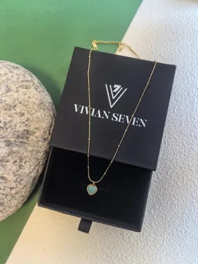 Chic Delicate 18K Gold Plate Teal Opal Titanium Steel Heart Chain Pendant Dainty Necklace