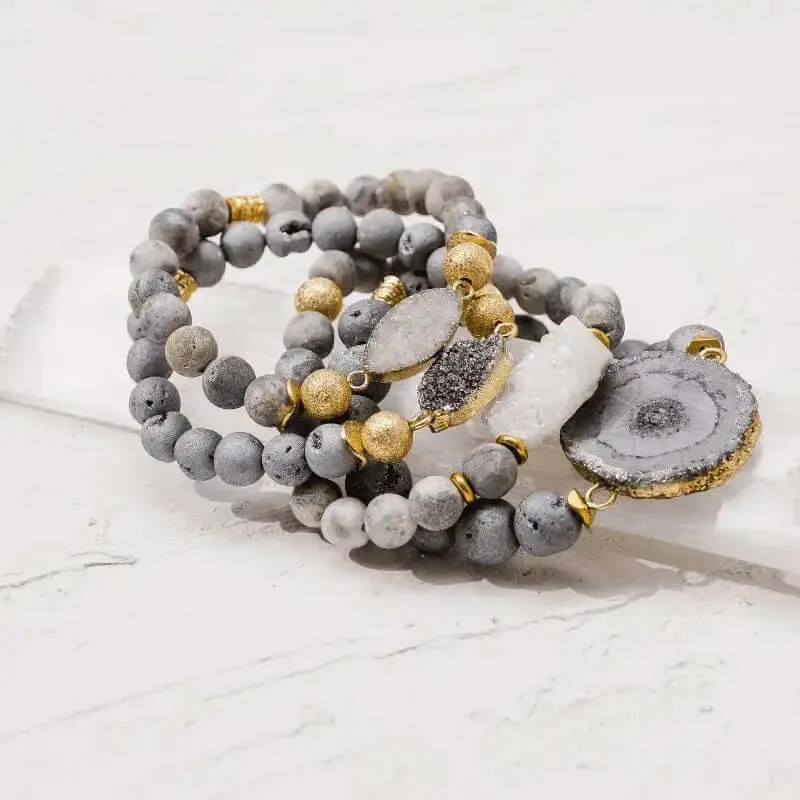 Druzy Grey Stretch Bracelet
