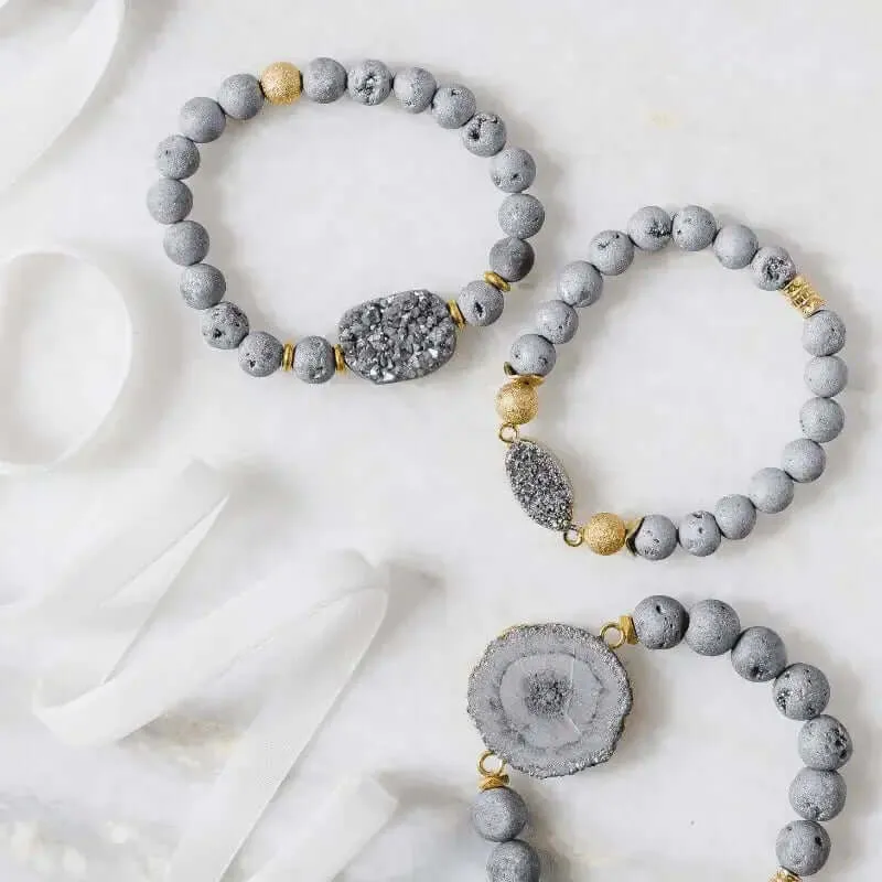 Druzy Grey Stretch Bracelet