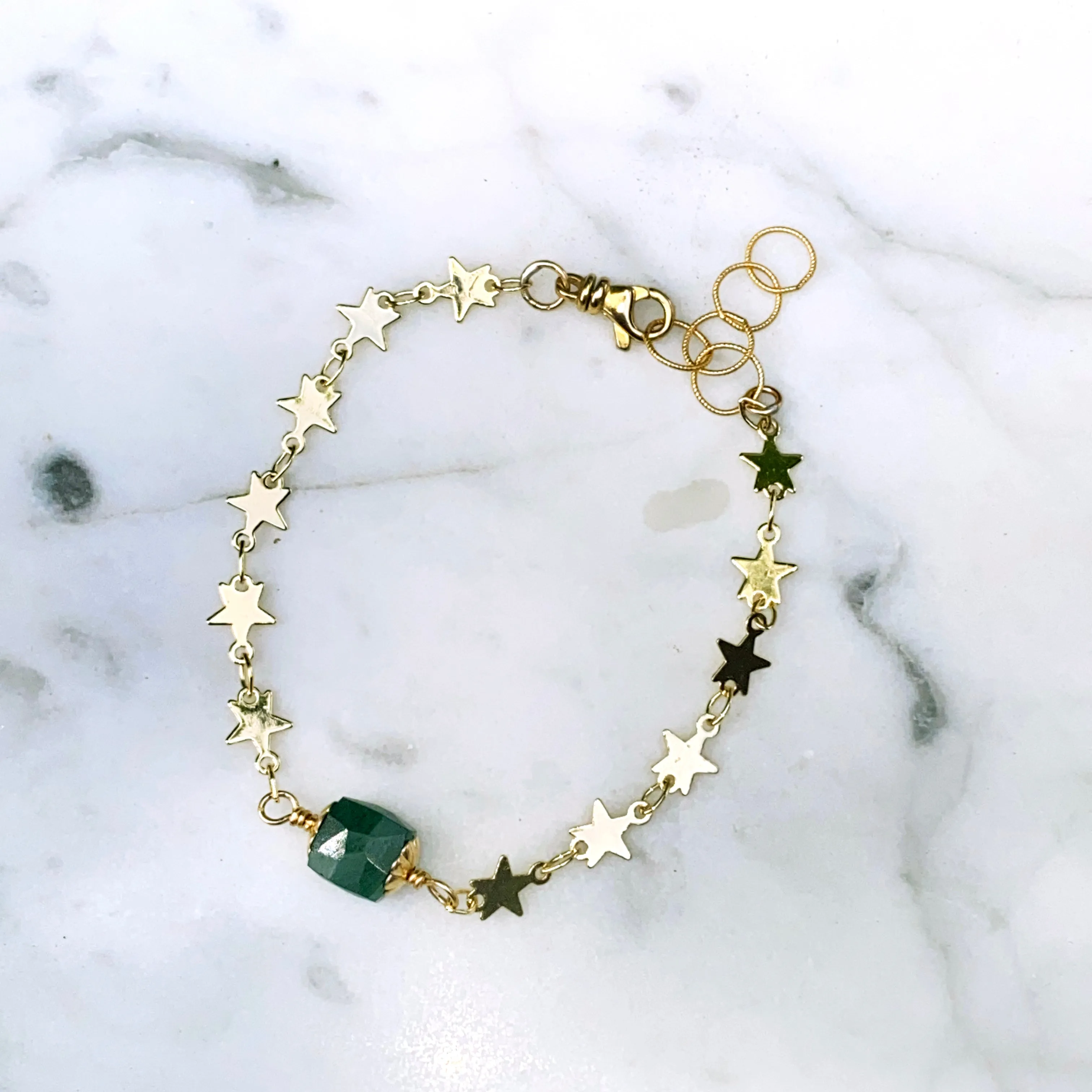 Emerald gemstone and Star chain Bracelet