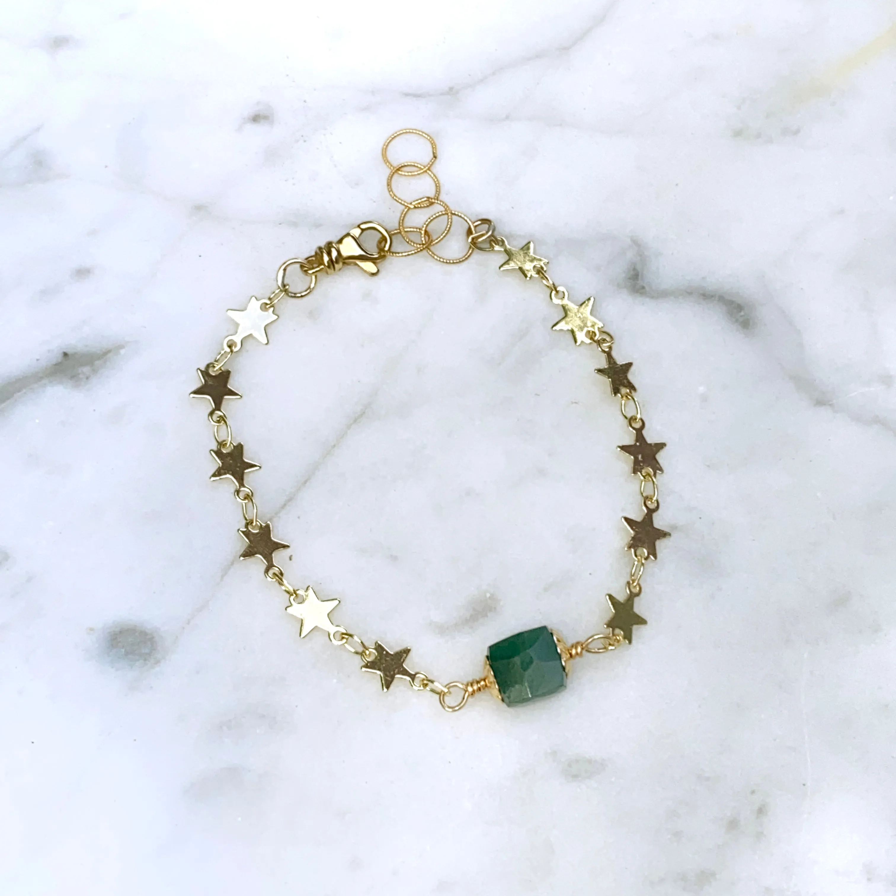 Emerald gemstone and Star chain Bracelet