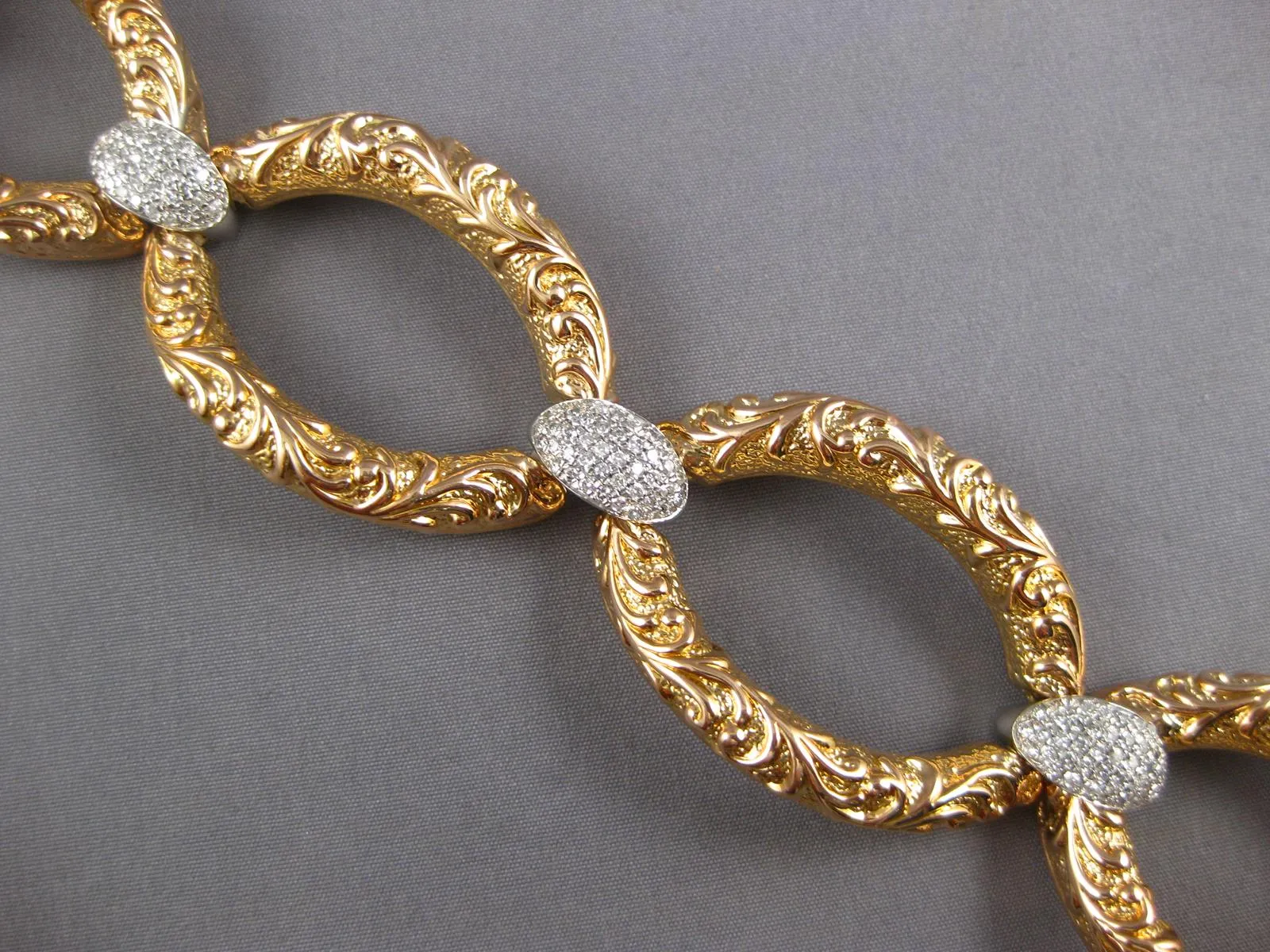 EXTRA LARGE & LONG 1.44CT DIAMOND 14KT 2 TONE GOLD OVAL FILIGREE LOVE BRACELET