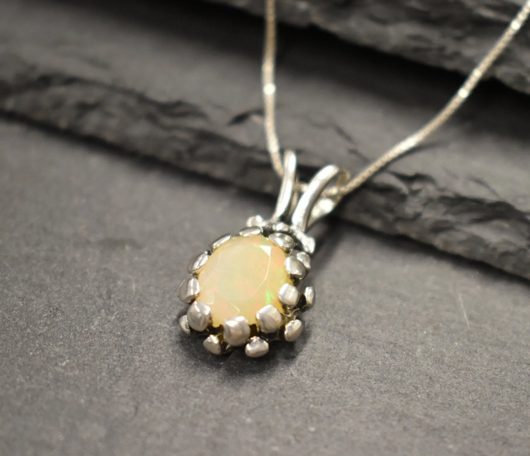 Fire Opal Pendant - Vintage Opal Necklace - October Birthstone Necklace