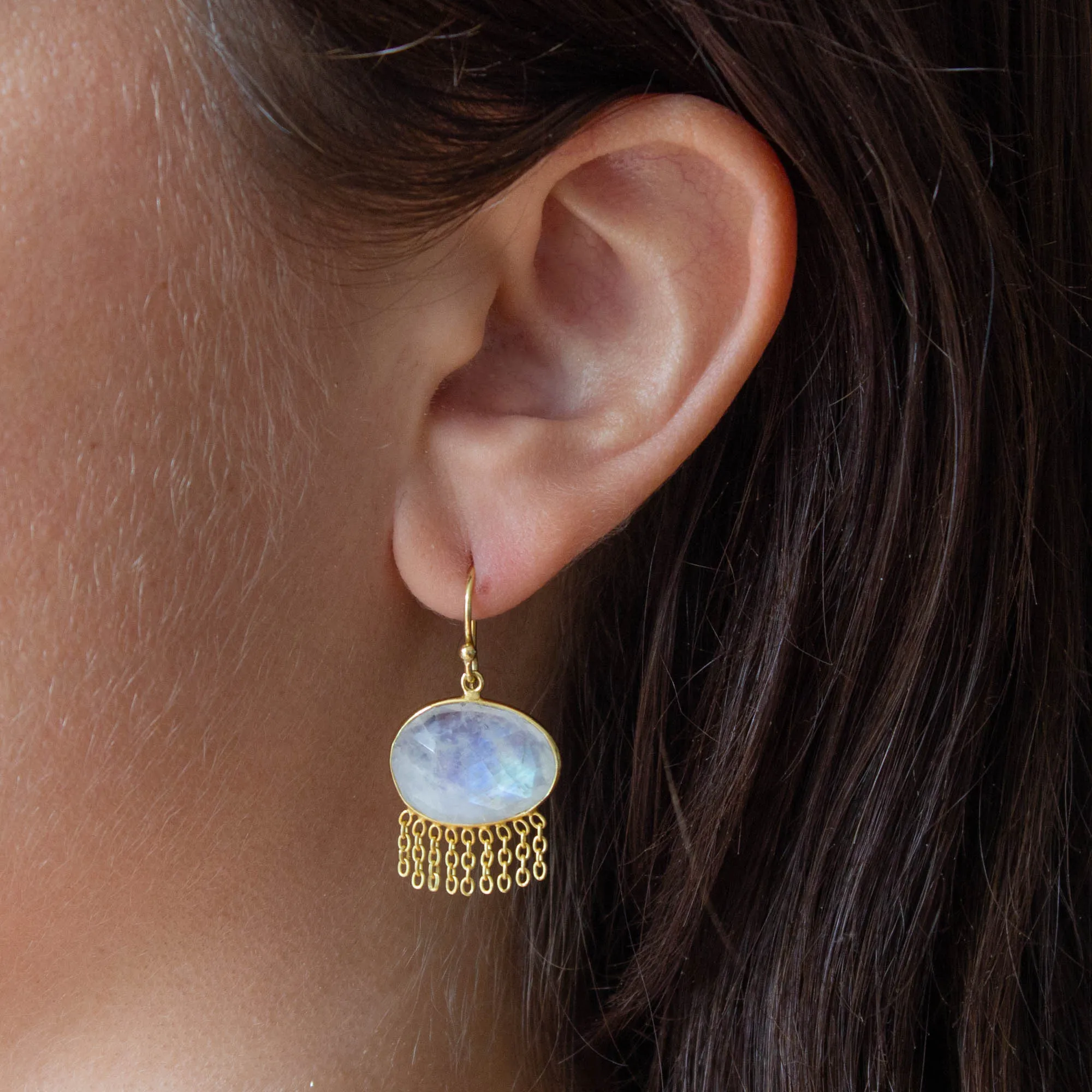 Gold and Gemstone Chain Drop Earrings