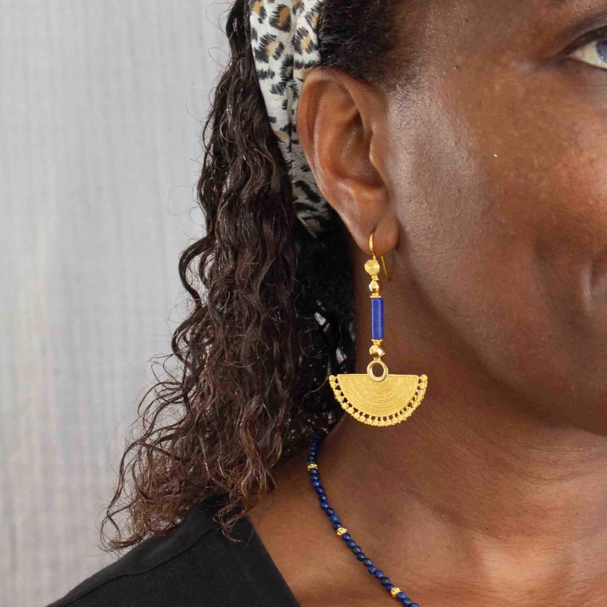 Gold Vermeil and Gemstone Fan Earrings