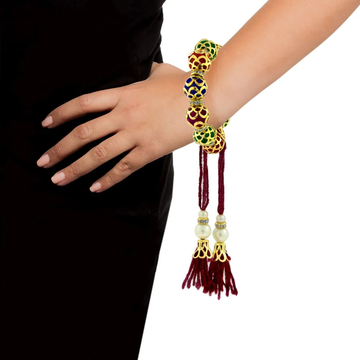 Handcrafted Filigree Thread Gold Pearl Cz Free Size Stretch Bracelet
