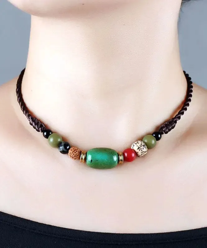 Handmade Brown Hand Knitting Turquoise Pipal Tree Seed Gratuated Bead Necklace ML0269