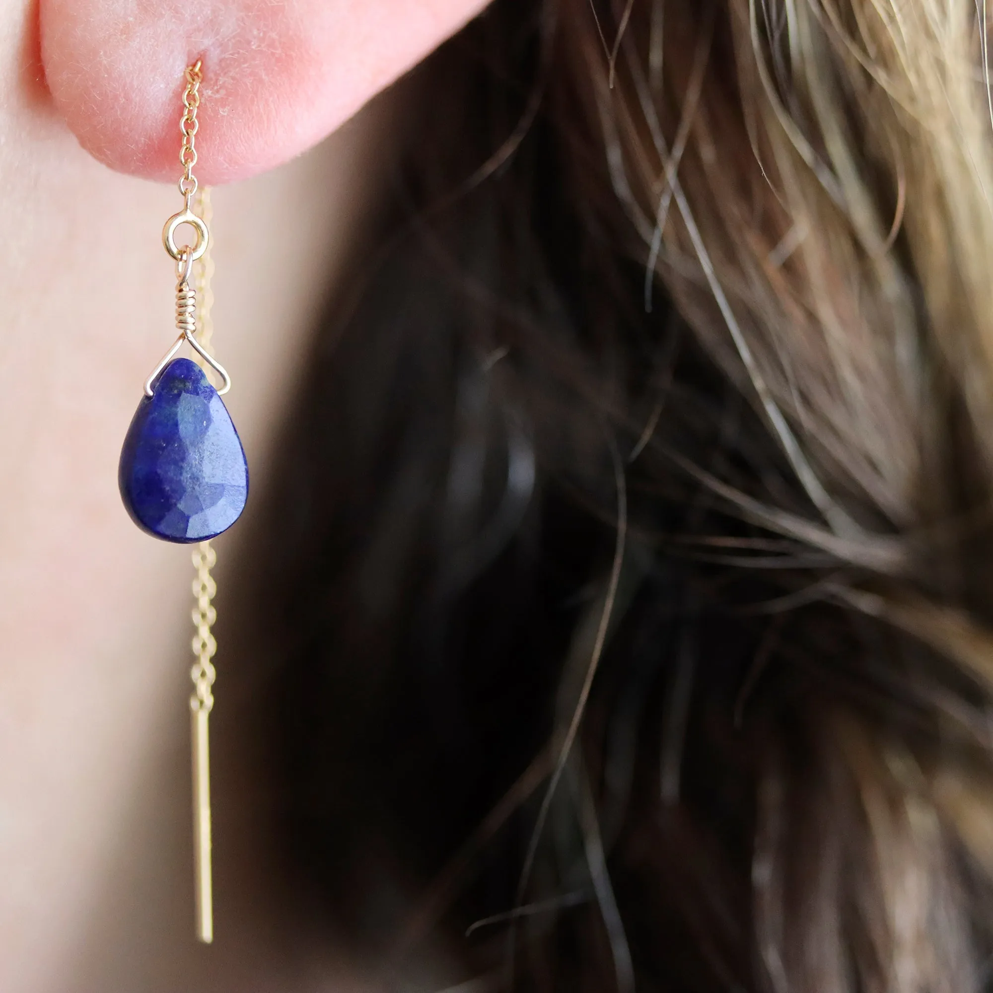 Lapis Lazuli Threader Earrings