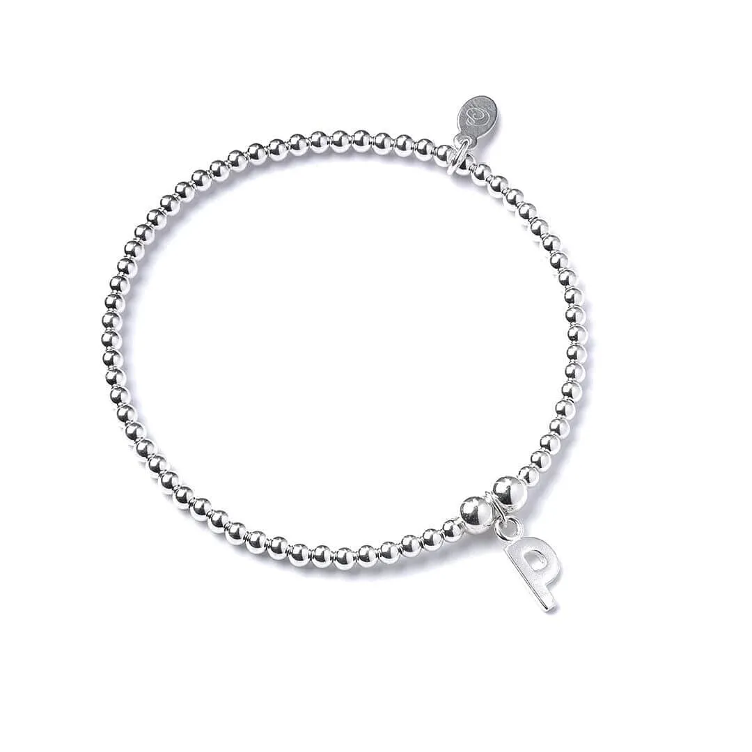 Letter Initial Sterling Silver Ball Bead Bracelet