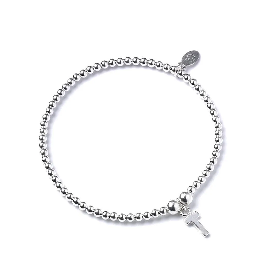 Letter Initial Sterling Silver Ball Bead Bracelet