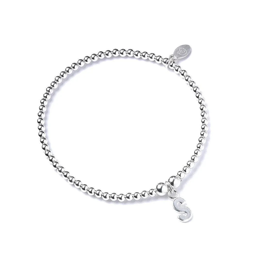 Letter Initial Sterling Silver Ball Bead Bracelet