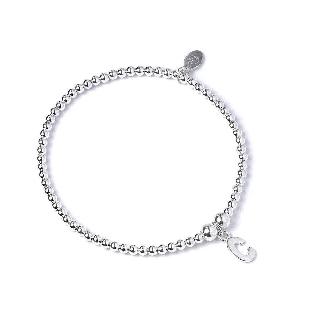 Letter Initial Sterling Silver Ball Bead Bracelet