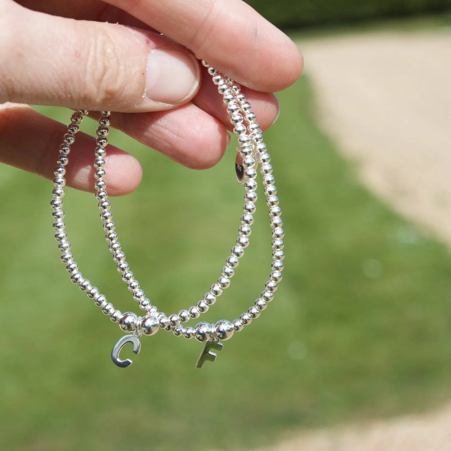 Letter Initial Sterling Silver Ball Bead Bracelet