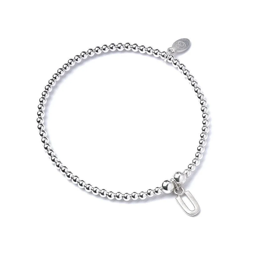 Letter Initial Sterling Silver Ball Bead Bracelet