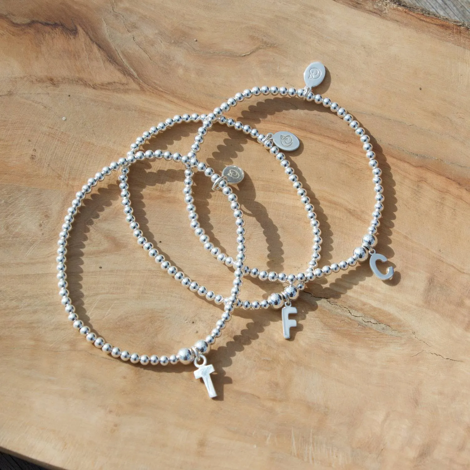 Letter Initial Sterling Silver Ball Bead Bracelet