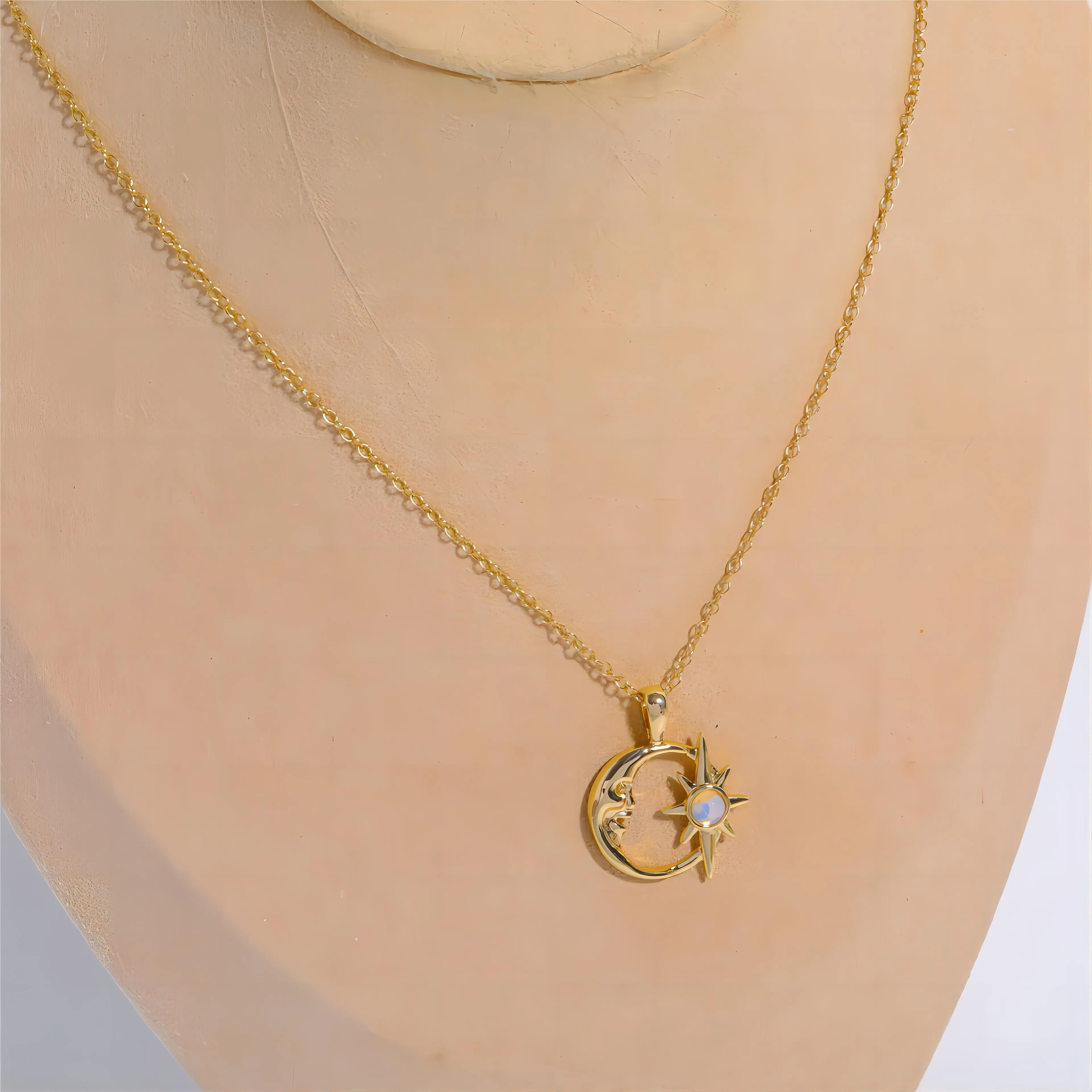 Opal Star Moon Phase Necklace