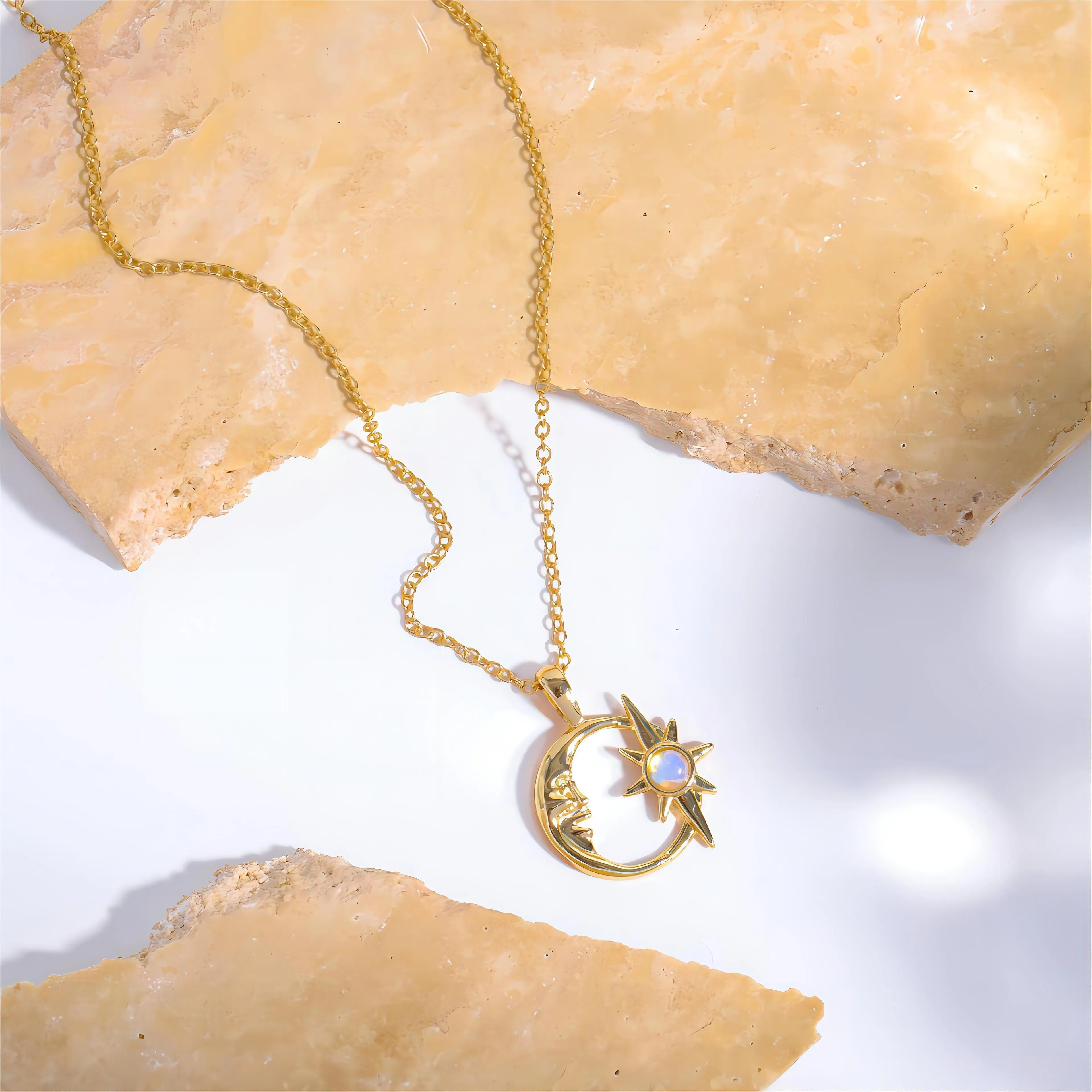 Opal Star Moon Phase Necklace