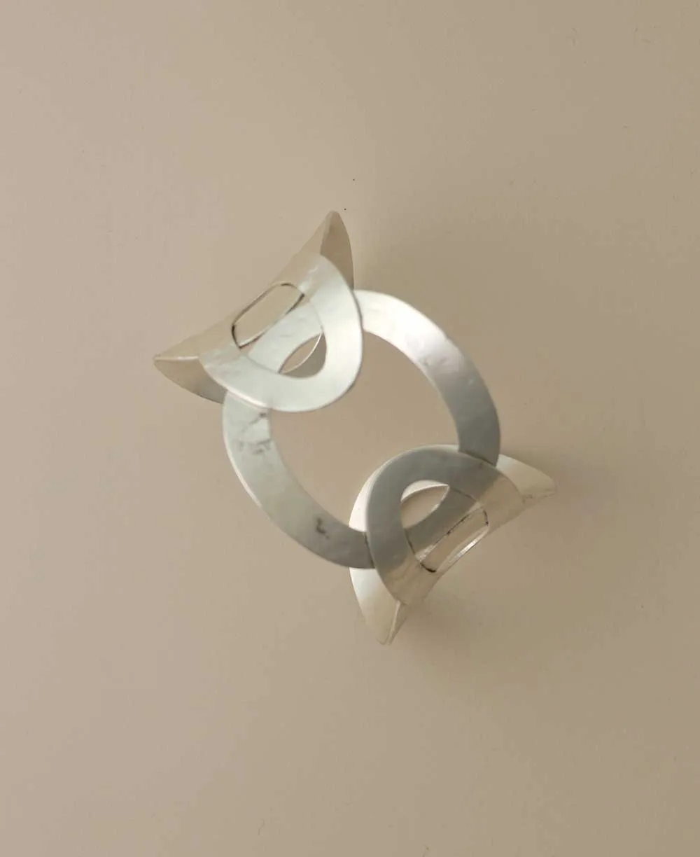 Silver-Plated Hammered Interlocking Cuff Bracelet